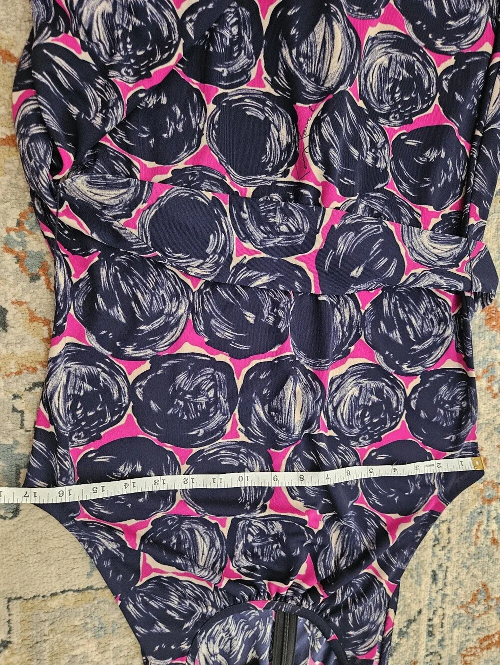 Tory Burch Flinnia Dress Wild Orchid Navy Pink Abstract Circle Size M